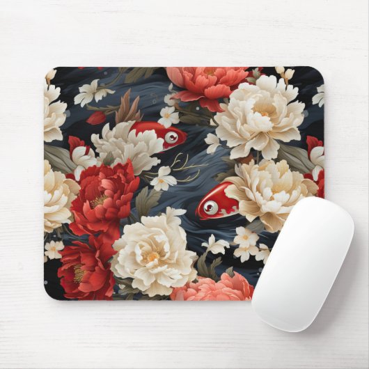 Japanischer Koi Fisch Nahtloses Muster Mousepad (Mit Mouse)