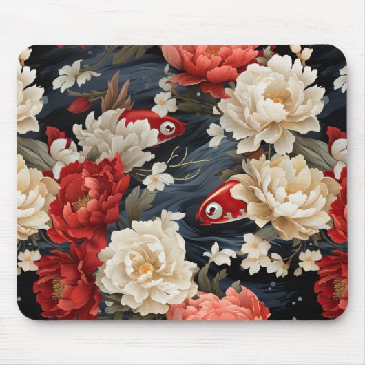 Japanischer Koi Fisch Nahtloses Muster Mousepad (Vorne)