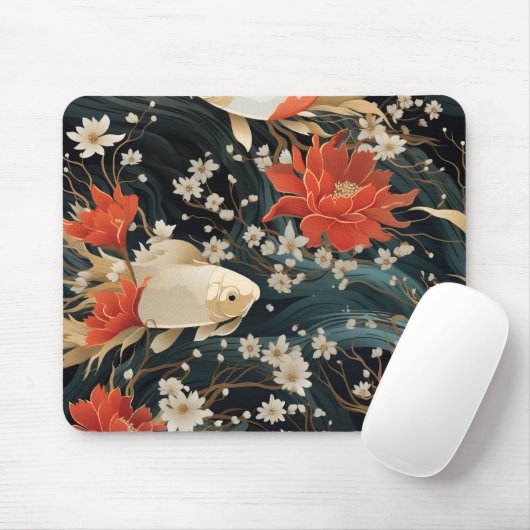Japanischer Koi Fisch Nahtloses Muster Mousepad (Mit Mouse)