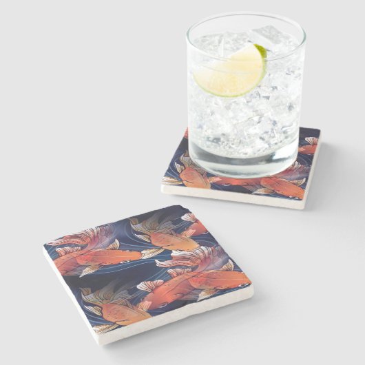 Japanischer Koi Fisch Steinuntersetzer (Seitenansicht)