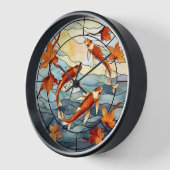 Japanischer Koi Fisch und Herbstleaves Uhr (Winkel)