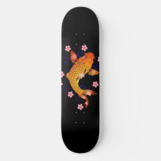 Japanischer Koi Fischkrebs Blüten Skateboard Deck (Vorderseite)