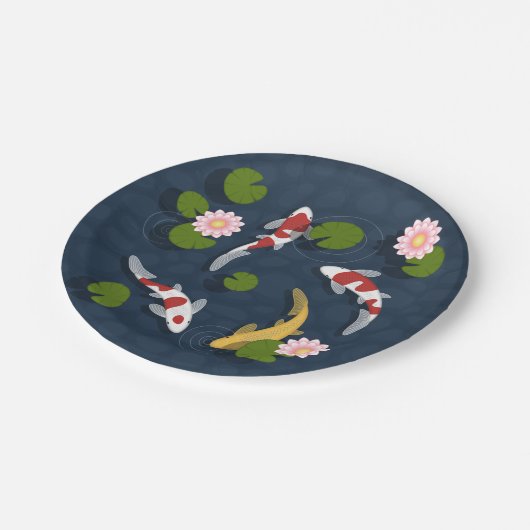 Japanischer Koi Fish Pond Pappteller (Schrägansicht)