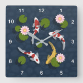 Japanischer Koi Fish Pond Quadratische Wanduhr (Vorderseite)