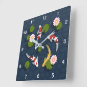 Japanischer Koi Fish Pond Quadratische Wanduhr (Winkel)