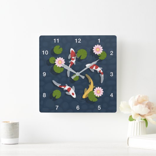 Japanischer Koi Fish Pond Quadratische Wanduhr (Zuhause)