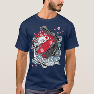 Japanischer Koi Fish Tattoo Zen Red Circle Vintag  T-Shirt