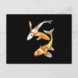Japanischer Koi Goldfish auf schwarz Postkarte