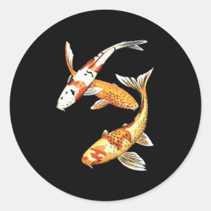 Japanischer Koi Goldfish auf schwarz Runder Aufkleber