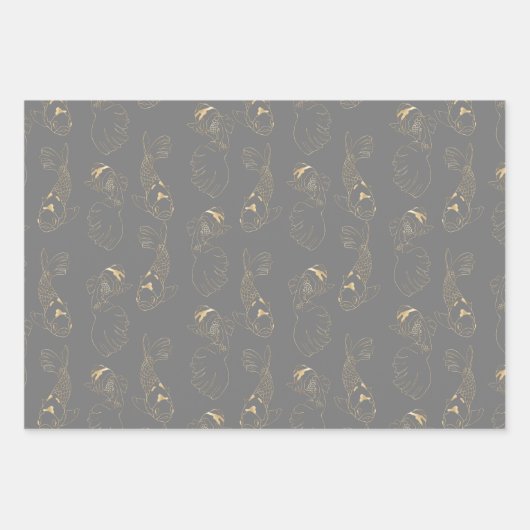 Japanischer Koi in Grau und Gold Geschenkpapier Set (Vorderseite 3)
