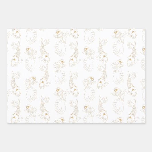 Japanischer Koi in Weiß und Gold Geschenkpapier Set (Vorderseite)