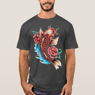 Japanischer Koi-Karpfen mit Blumen-Tattoo T-Shirt