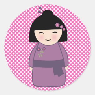 Japanischer Kokeshi-Puppen-Sticker Runder Aufkleber