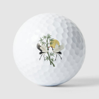 Japanischer Kranich Stickerei Bambus Sonnenaufgang Golfball