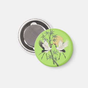 Japanischer Kranich Stickerei Bambus Sonnenaufgang Magnet