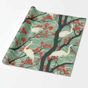 Japanischer Kranich und Kirschblüte - Orientalisch Geschenkpapier