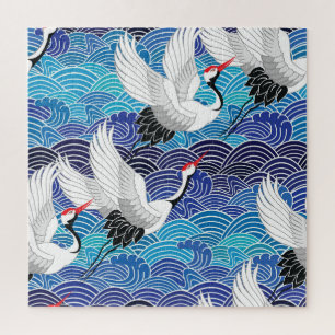 Japanischer Kranich: Verzierte Vogelmuster. Puzzle