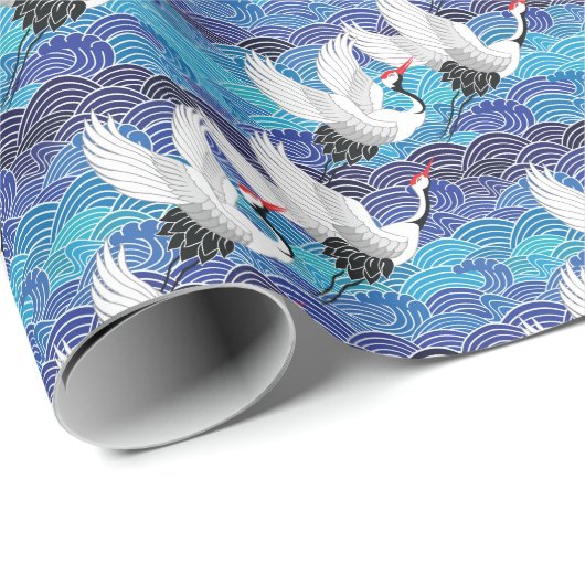 Japanischer Kranich: Verziertes Vogelmuster. Geschenkpapier (Rolleneckpunkt)
