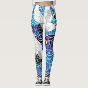 Japanischer Kranich: Verziertes Vogelmuster. Leggings