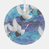 Japanischer Kranich: Verziertes Vogelmuster. Ornament Aus Glas (Vorderseite)