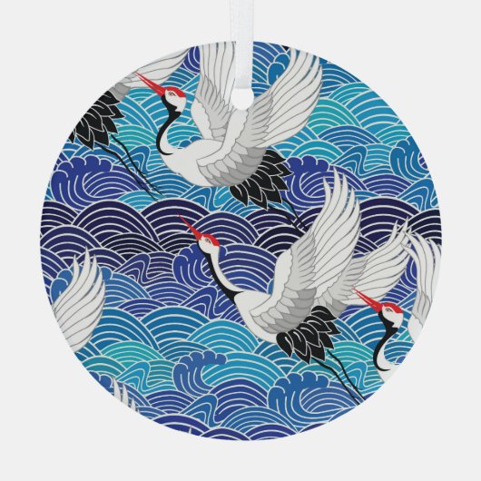 Japanischer Kranich: Verziertes Vogelmuster. Ornament Aus Glas (Rückseite)