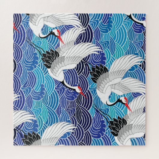 Japanischer Kranich: Verziertes Vogelmuster. Puzzle (Horizontal)
