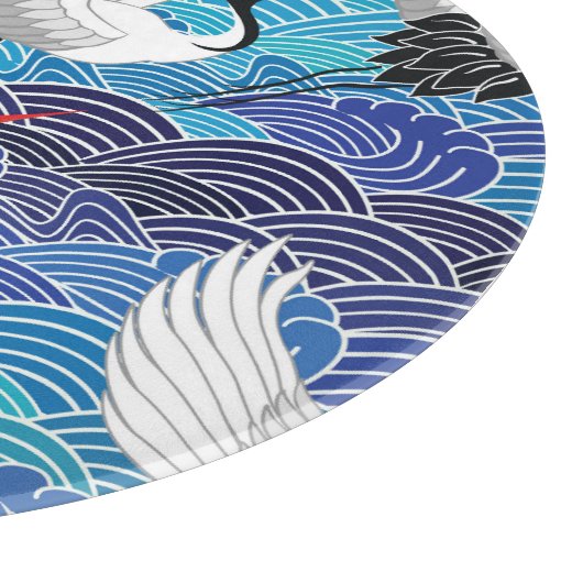 Japanischer Kranich: Verziertes Vogelmuster. Schneidebrett (Ecke)