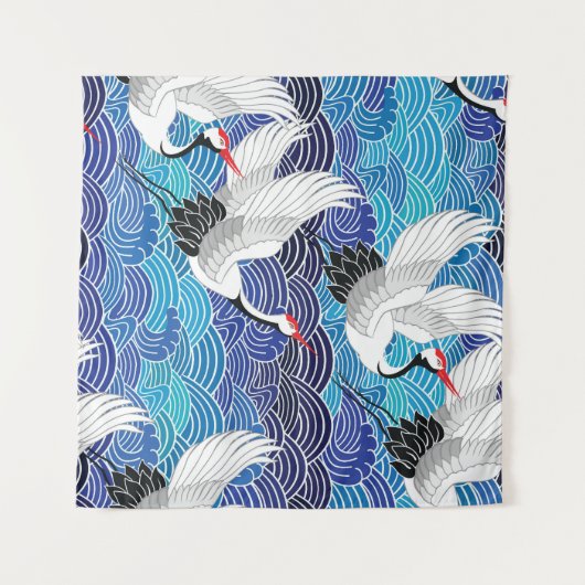 Japanischer Kranich: Verziertes Vogelmuster. Wandteppich (Vorderseite (Horizontal))