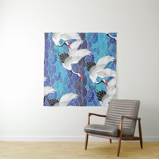 Japanischer Kranich: Verziertes Vogelmuster. Wandteppich (Beispiel (Horizontal))