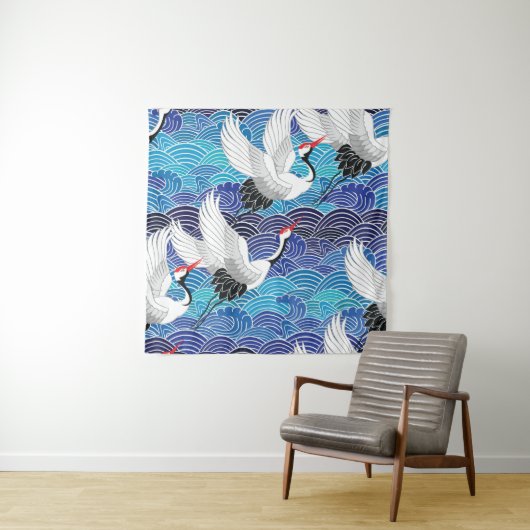 Japanischer Kranich: Verziertes Vogelmuster. Wandteppich (Beispiel)