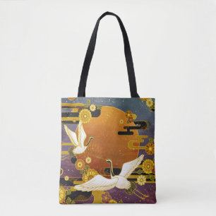 Japanischer Kranich Vogel farbiger Himmel Illustra Tasche