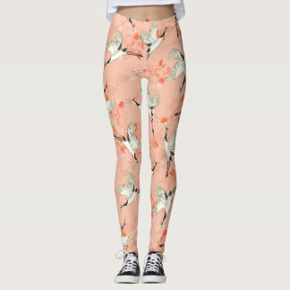 Japanischer Kranich-Vogelmalerei Rosa Vintage-Druc Leggings