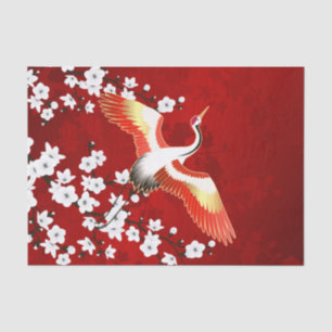 Japanischer Kranich Weiße Kirschblüte Rot Seidenpapier