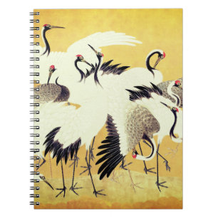 Japanischer Kranichschwarm, Vintage-Druck, Notizblock