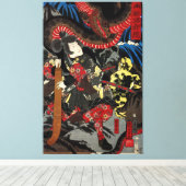 Japanischer Krieger kämpft gegen Riesenschlange Leinwanddruck (Insitu (Holzboden))