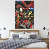 Japanischer Krieger kämpft gegen Riesenschlange Leinwanddruck (Insitu (Schlafzimmer))