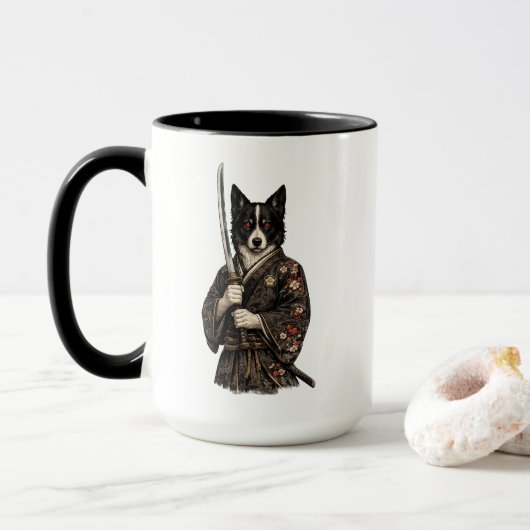 Japanischer Kriegerhund Fantasy Art Kaffeetasse (Mit Donut)