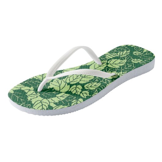 Japanischer Leaf Print, Emerald und Lime Green Badesandalen (Schrägansicht)