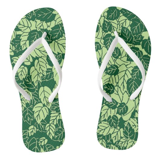 Japanischer Leaf Print, Emerald und Lime Green Badesandalen (Fußbett)