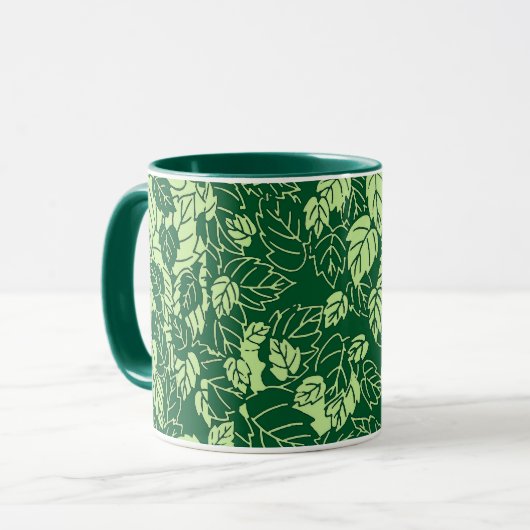 Japanischer Leaf Print, Emerald und Lime Green Tasse (Vorderseite Links)