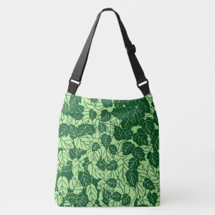 Japanischer Leaf Print, Emerald und Lime Green Tragetaschen Mit Langen Trägern