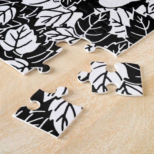 Japanischer Leaf Print, Schwarz und Weiß Puzzle (Seite)