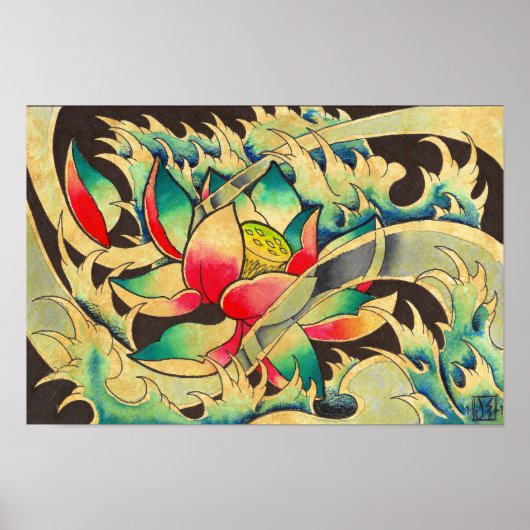 Japanischer Lotus in Wasserfarbe Poster (Vorne)