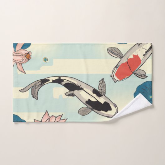 Japanischer Lotus und Koi Fisch in Pastellfarben f Handtuch (Handtuch)