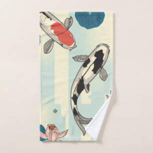 Japanischer Lotus und Koi Fisch in Pastellfarben f Handtuch