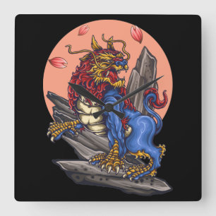 Japanischer Löwe Quadratische Wanduhr