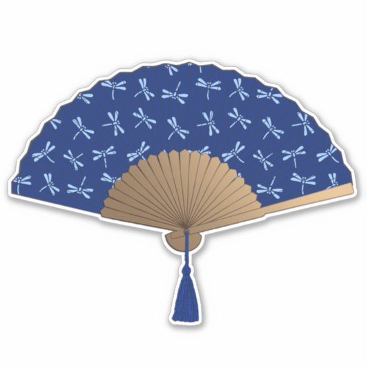Japanischer Lüfter, Dragonfly-Muster, Cobalt Blue Aufkleber (Vorderseite)