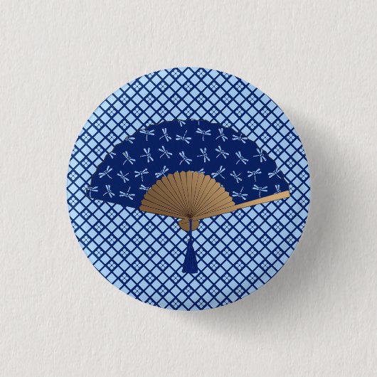 Japanischer Lüfter, Dragonfly-Muster, Cobalt Blue Button (Vorderseite)