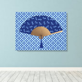 Japanischer Lüfter, Dragonfly-Muster, Cobalt Blue Leinwanddruck (Insitu (Holzboden))