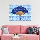 Japanischer Lüfter, Dragonfly-Muster, Cobalt Blue Leinwanddruck (Insitu (Wohnzimmer))